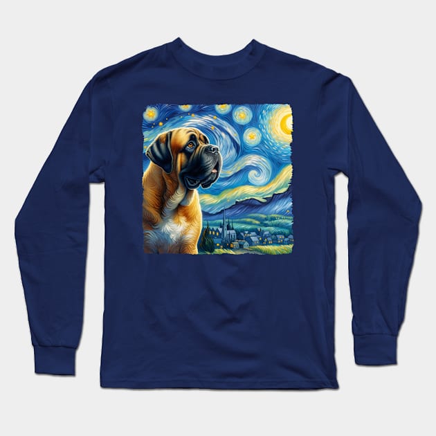 Starry Mastiff Dog Portrait - Pet Portrait Long Sleeve T-Shirt by starry_night